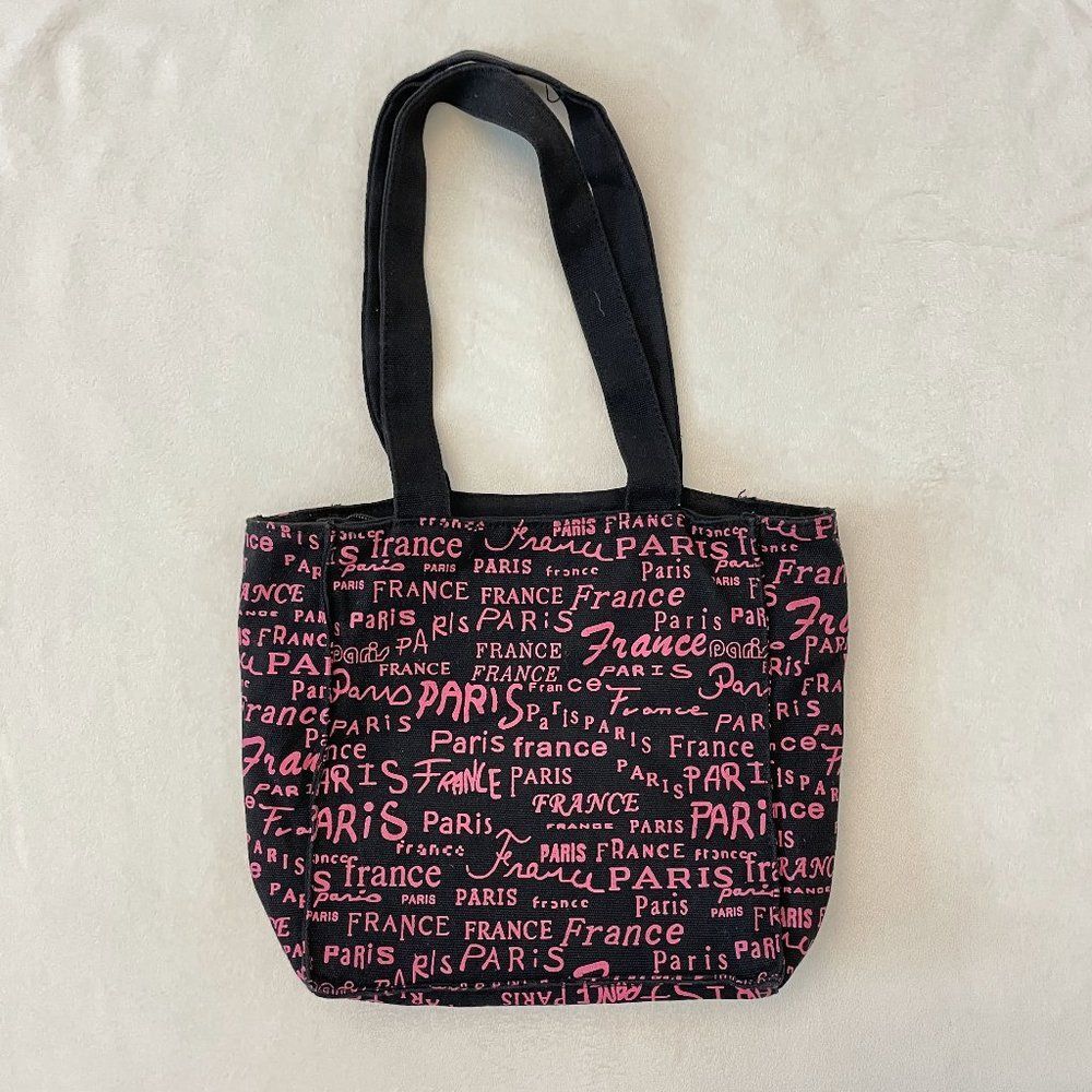 Paris Pink Small Black Graphic Tote Bag